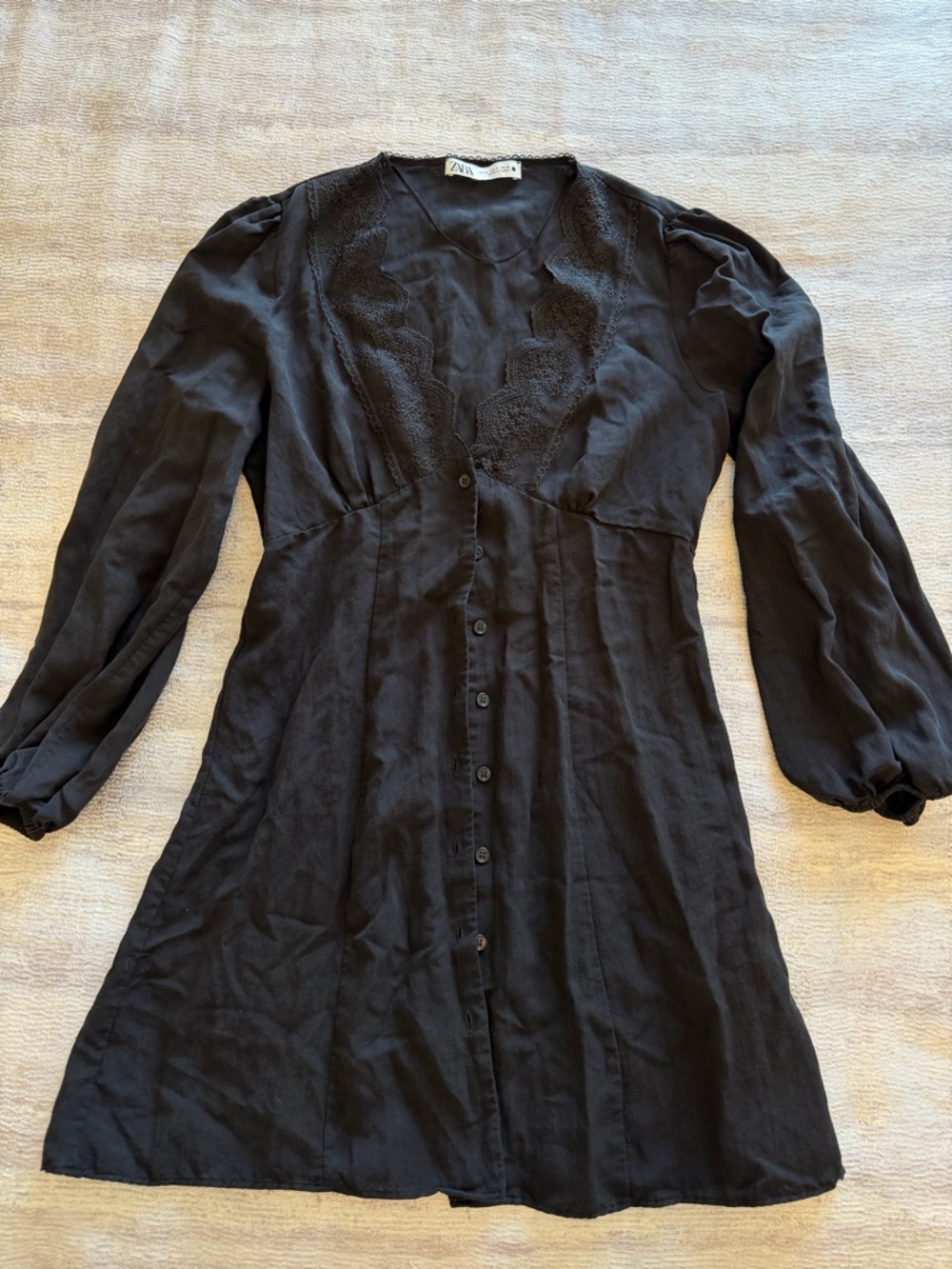 Zara Black Lace-Trim Button-Front Tunic Dress, Size S - Picture 6 of 10